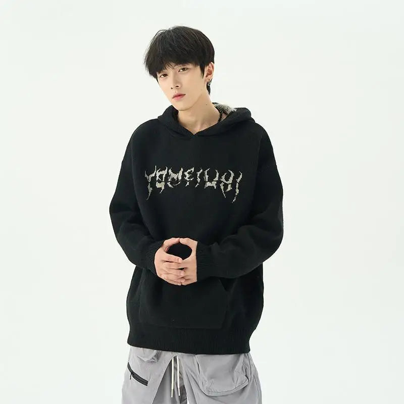 Hip Hop Hooded Sweaters Men Winter Oversized Knitwear