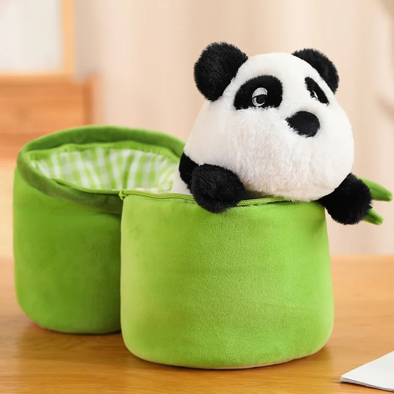 NEW Kawaii Bamboo Tube Panda Set Plush Toy