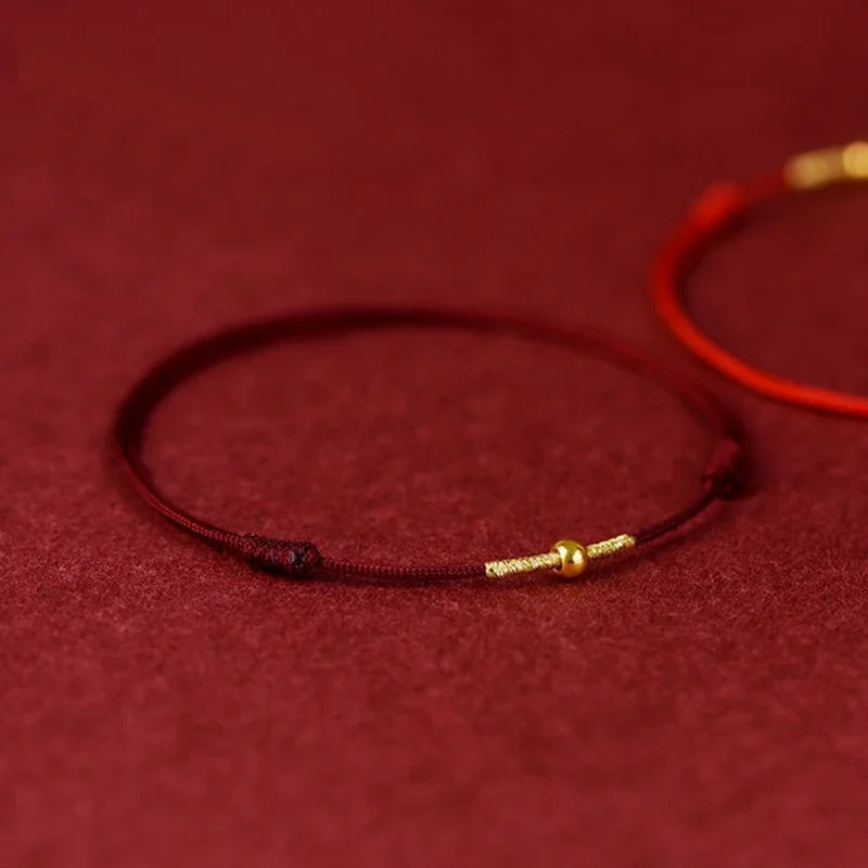 Small Gold Color Titanium Beads Red Thread Woven