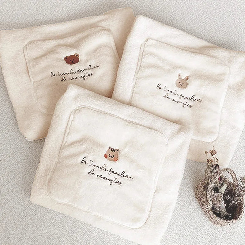 Coral Fleece Baby Blanket Stroller Cover Embroidery Bear