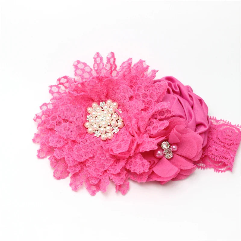 Baby girls Flower Headband Newborn Infant Pearl Flowers