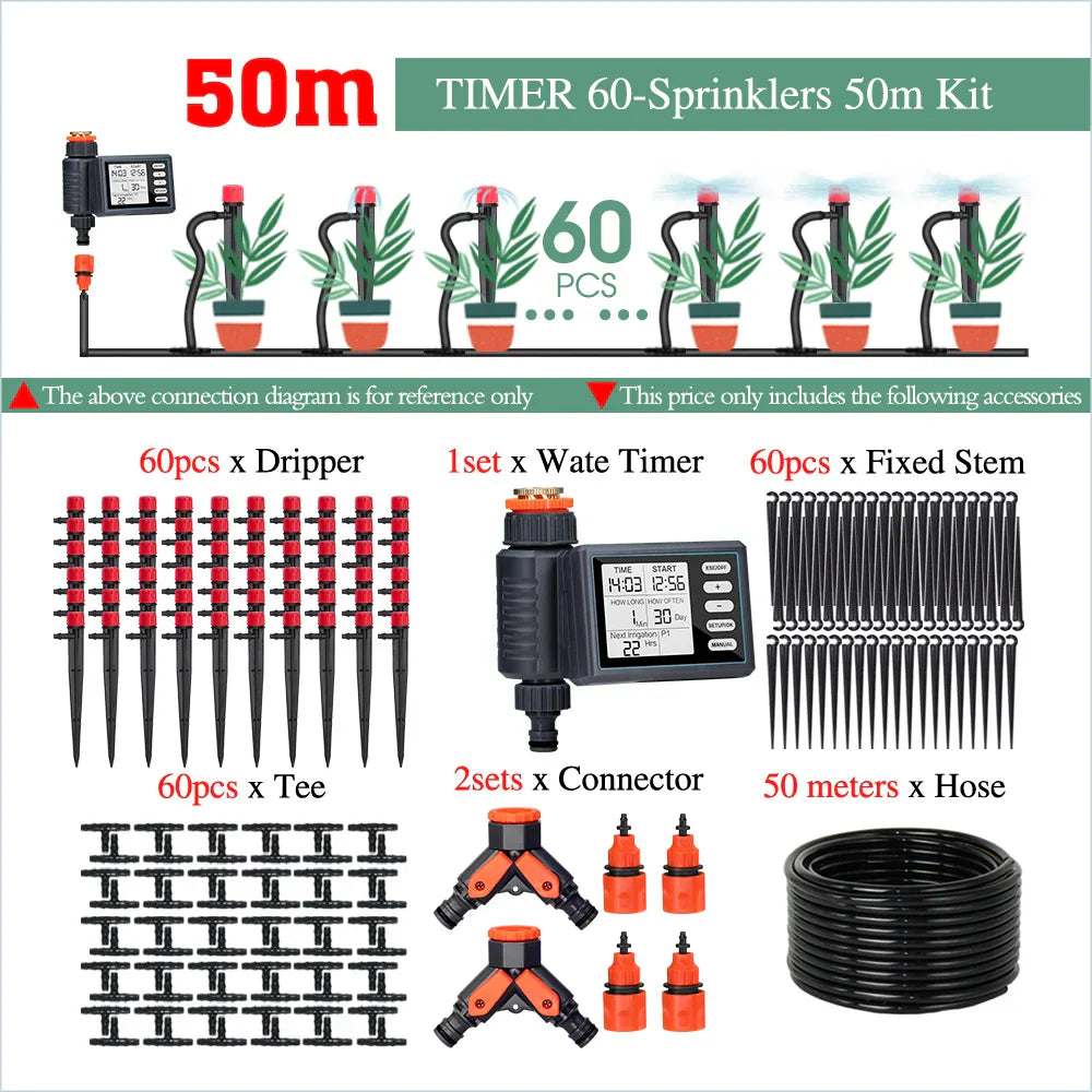 50-5M Garden Smart Drip Irrigation System with Timer