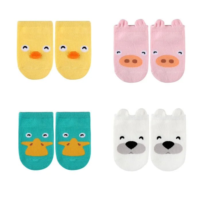 4Pairs/lot Cute Cartoon Non-slip Baby Socks Newborn Toddler