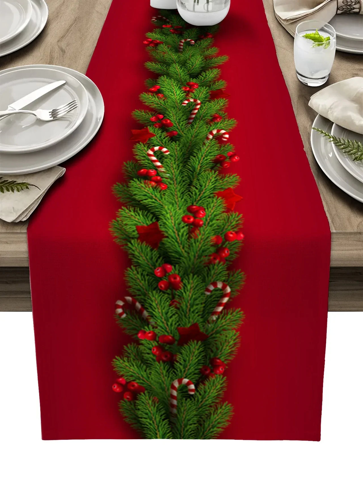 Christmas Tree Pine Needles Candy Bow Table Runner