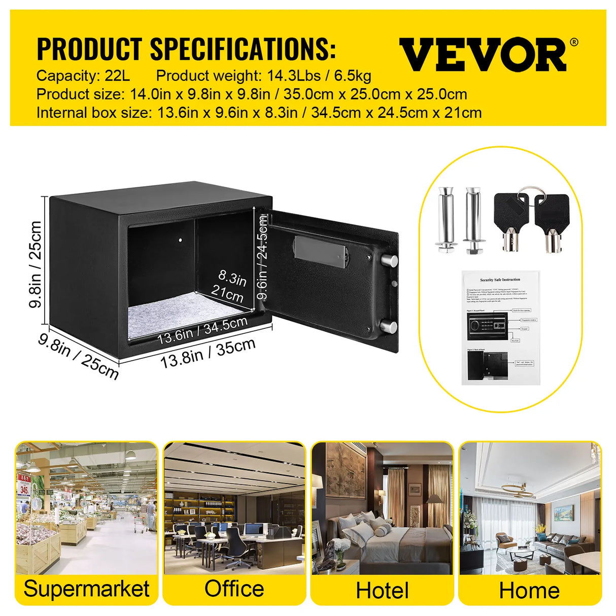 VEVOR Fingerprint Locks Safe Deposit Box 0.8/1.7/2.1 Cubic