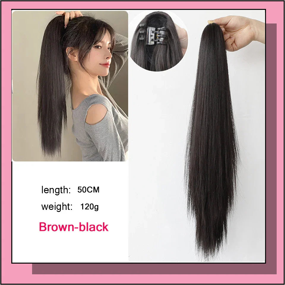 AS Long Wavy Straight Claw Clip On Ponytail