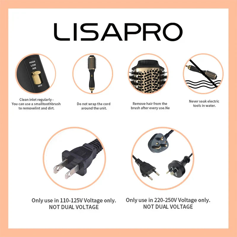 LISAPRO One-Step Hot Air Brush&Volumizer PLUS 2.0 Hair