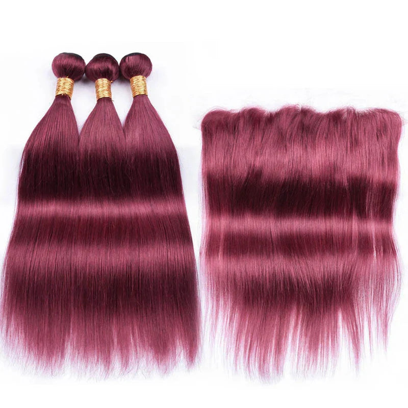 Elfriede #99J Burgundy Colored Straight Hair Bundles with