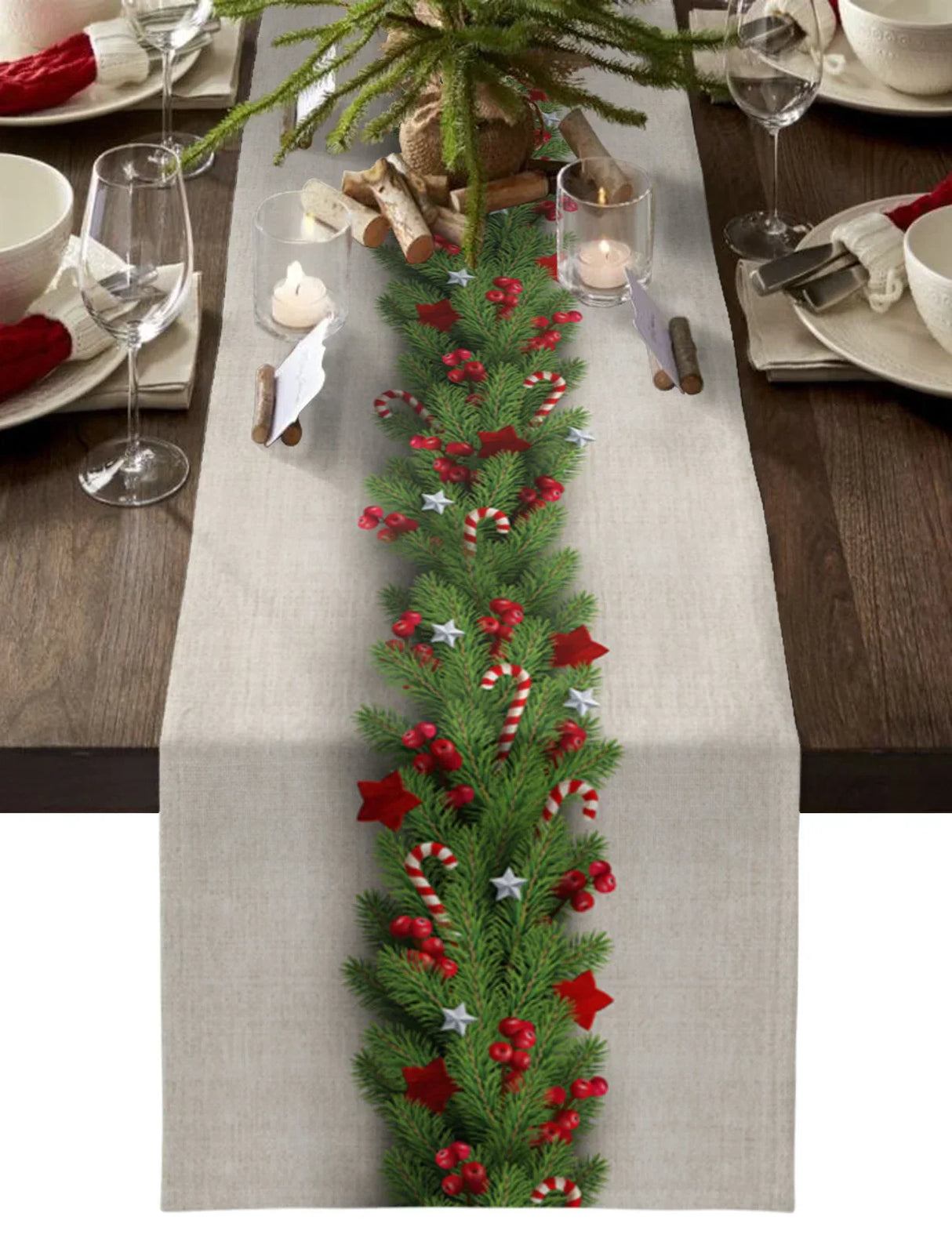 Christmas Tree Pine Needles Candy Bow Table Runner