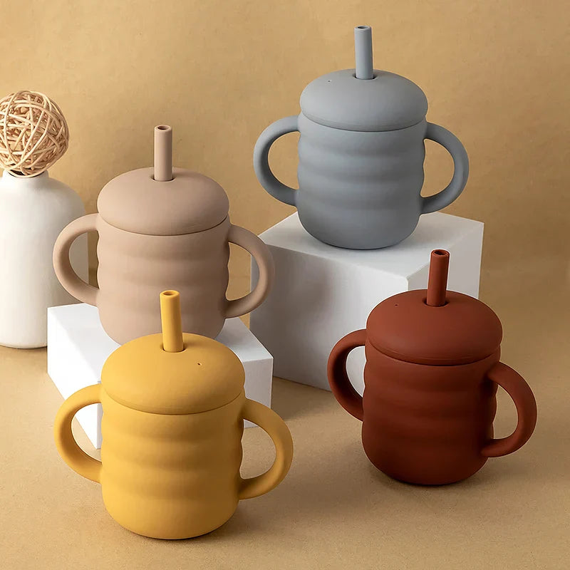 Baby Silicone Cup Portable Drinking Straw Cup Children