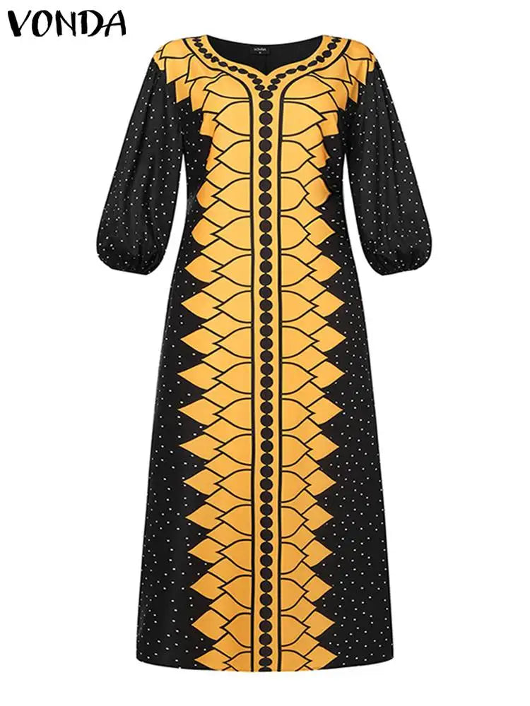 Plus Size 5XL VONDA Bohemian Women Printed Maxi