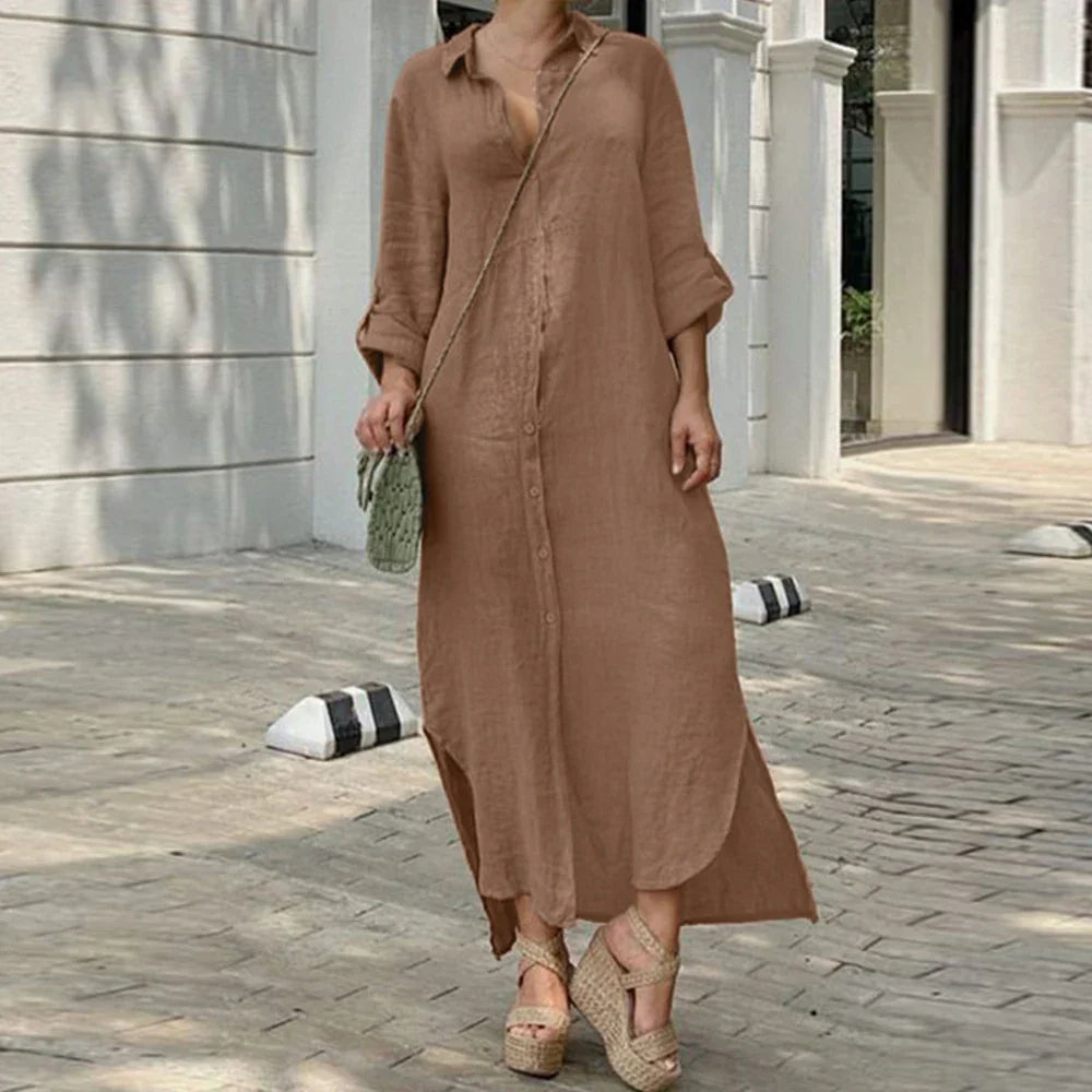 Plus Size Cotton Linen Long Dress for Women