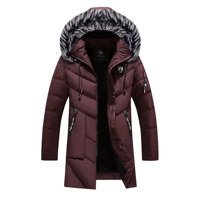 Mens Thickened Warm White Hooded Jacket Parkas Multi