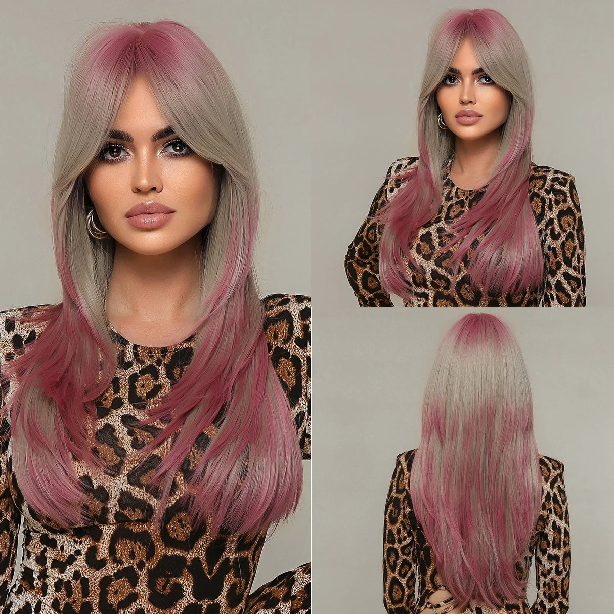 Layered Synthetic Wigs Black Blonde Ombre Highlight White