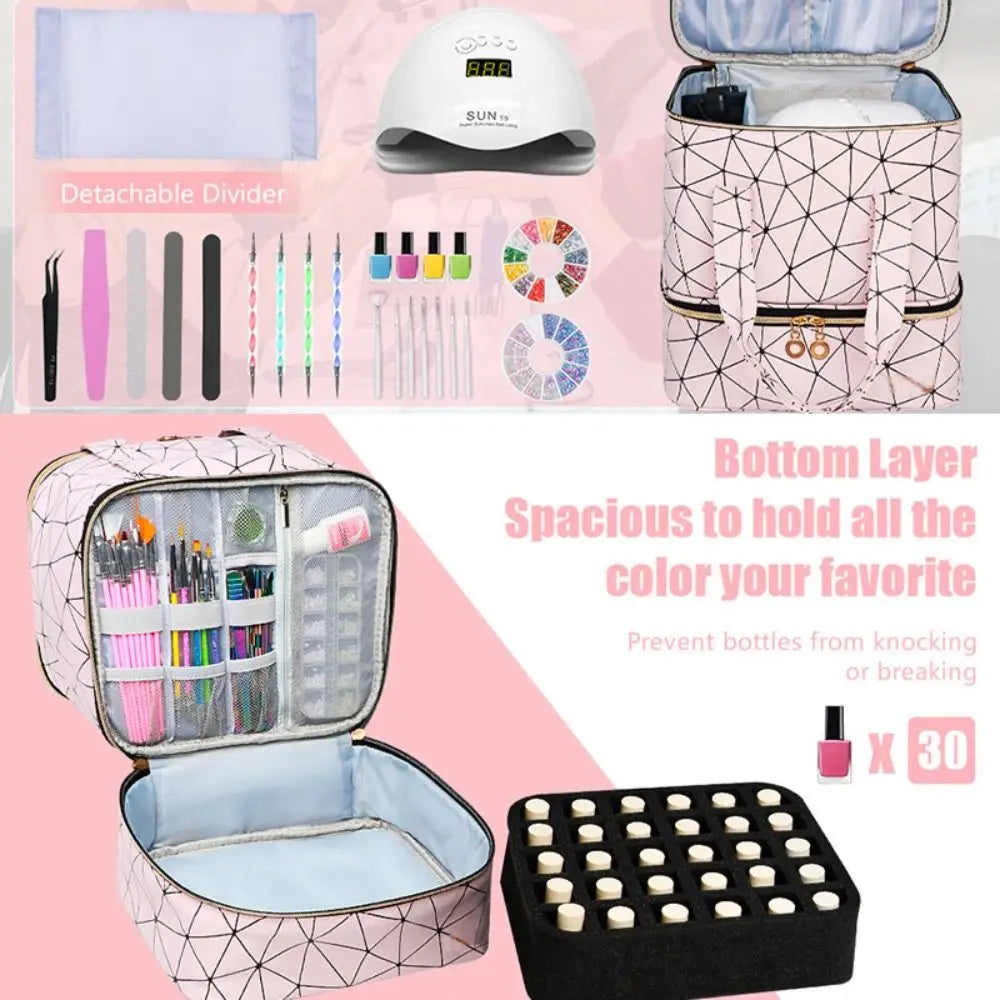 30 Grids Double Layer Nail Organizer Makeup Bag