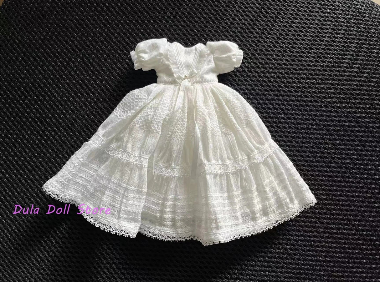 (Special Sale)Dula Doll Clothes Dress White Summer short sleeves double skirt Blythe ob24 Bjd Doll