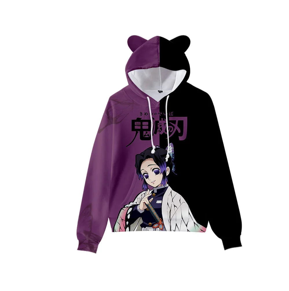 Anime Demon Slayer Hoodies Women Cat Ears Cartoon