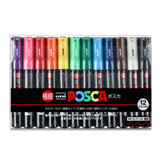 Uni Posca PC-1M 12 Colors Set Paint Markers,