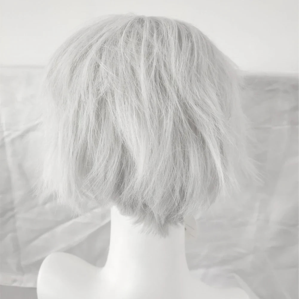 RANYU Synthetic Short Silver White Straight Curly Wigs