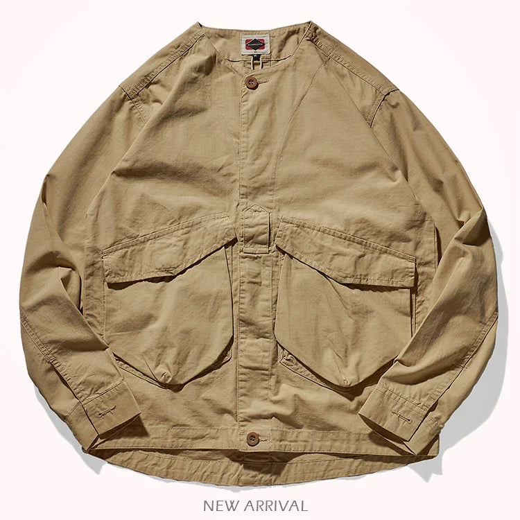 Collar-free men's fashion youth Japanese retro frock shirt