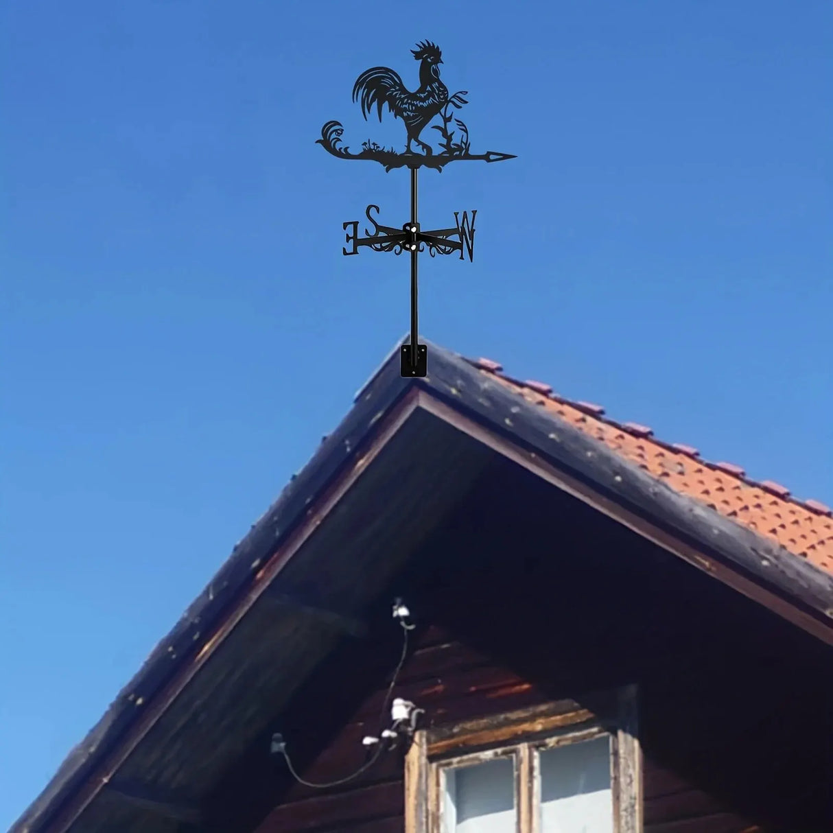 1pc Rooster Cock Weathervane Silhouette Art Black Metal