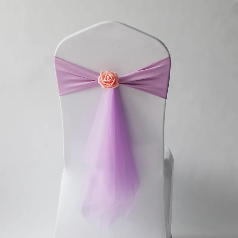 10pcs/lot Stretch Organza Chair Sash with Rose Ball