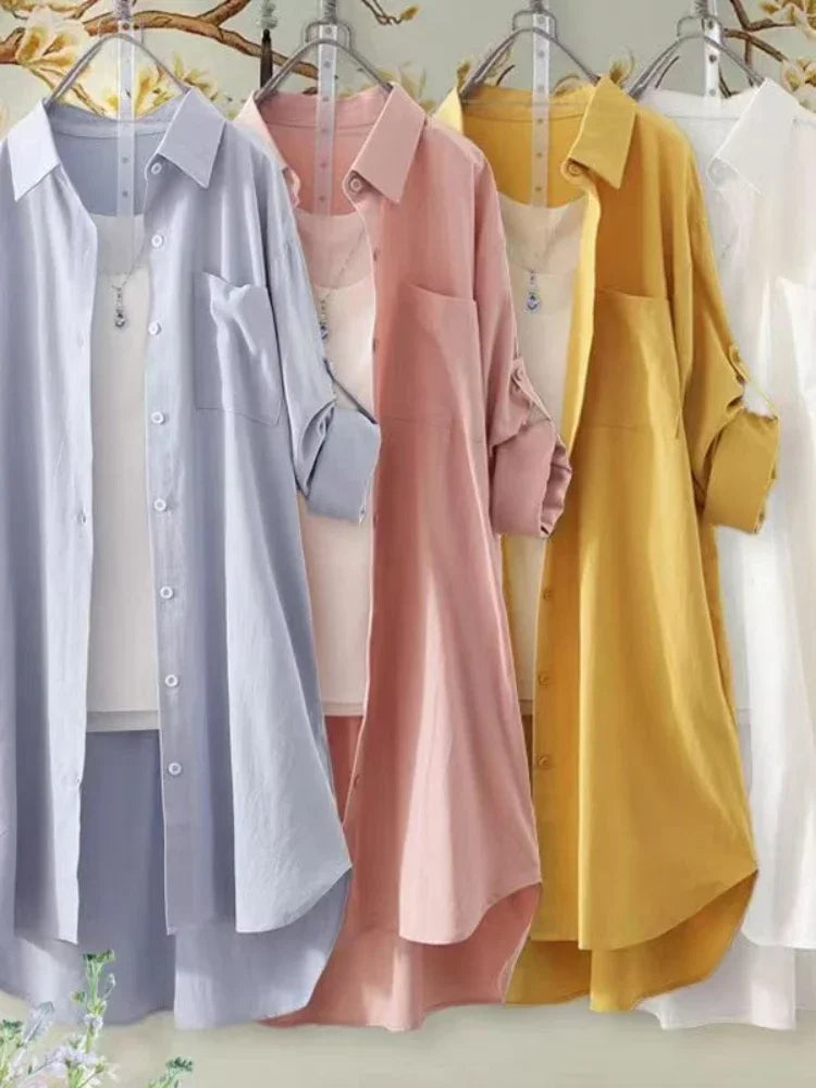 Plus Size Loose Breathable Blouses Midi Shirt Korean