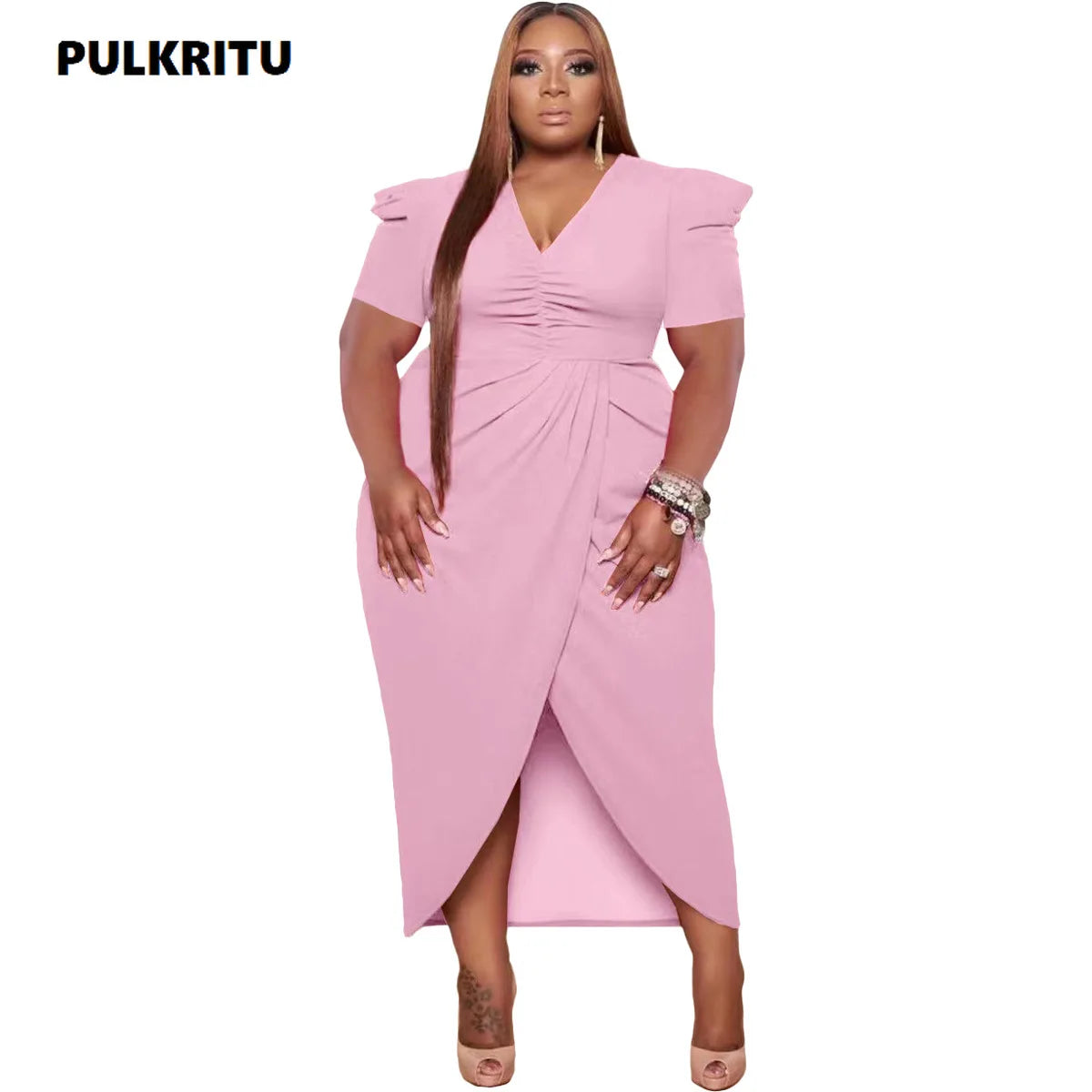 Pulkritu Plus Size Women Puff Short Sleeve Wrap