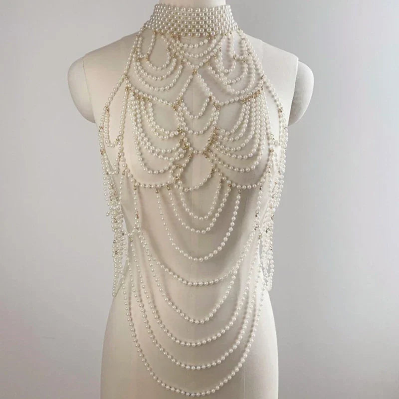 Body Chain Jewelry Pearl Sexy Beaded Collar Shoulder