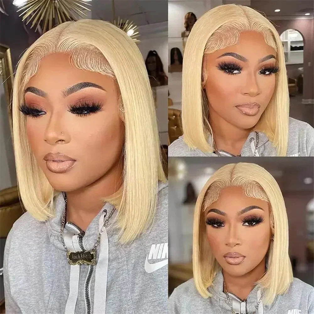 Blonde Bob Wigs Straight Short Human Hair 613