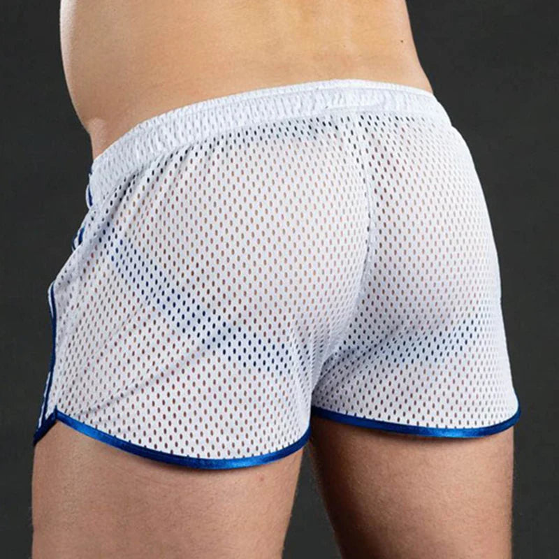Men Casual Shorts Mesh Sexy Breathable Boxer Shorts