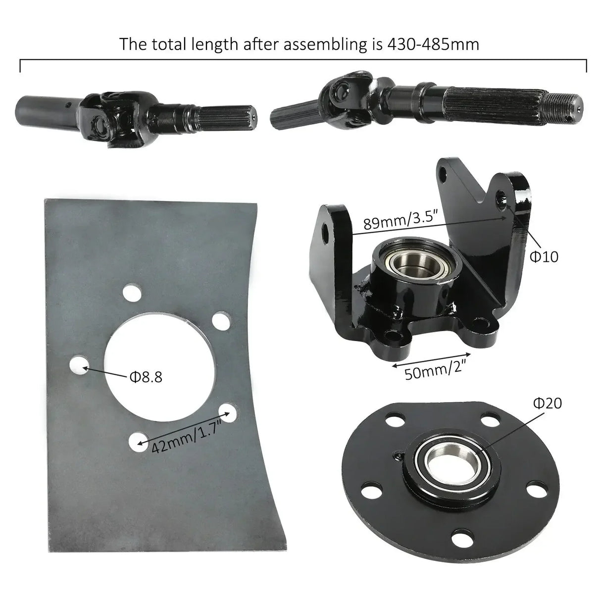 Front Drive Swingarm Kit Go Kart Steering Wheel Gear Rack Shaft Drive Half Axle Assembly for Electric ATV Golf Cart Snowmobile