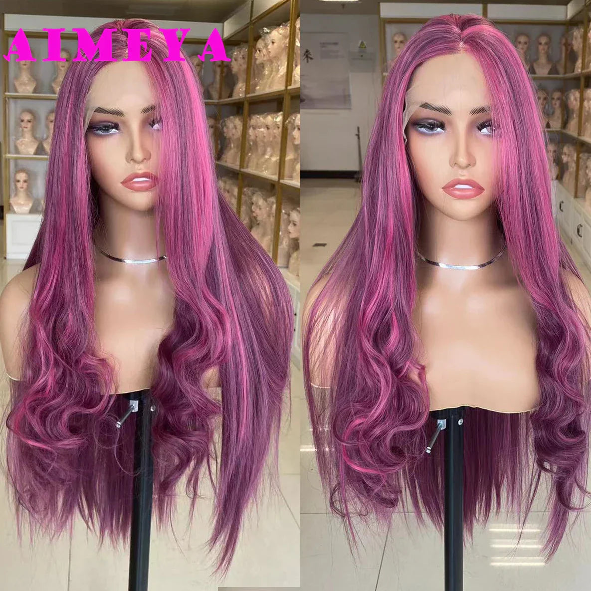 AIMEYA Ombre Purple Synthetic Lace Front Wigs for