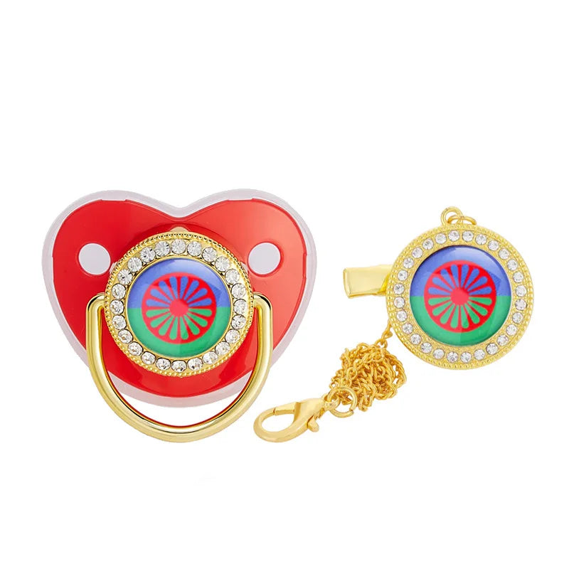 Personalized Flag Baby Luxury Pacifier with Chain Clips