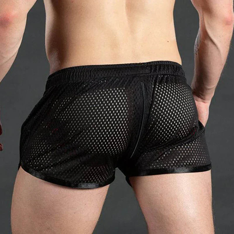 Men Casual Shorts Mesh Sexy Breathable Boxer Shorts