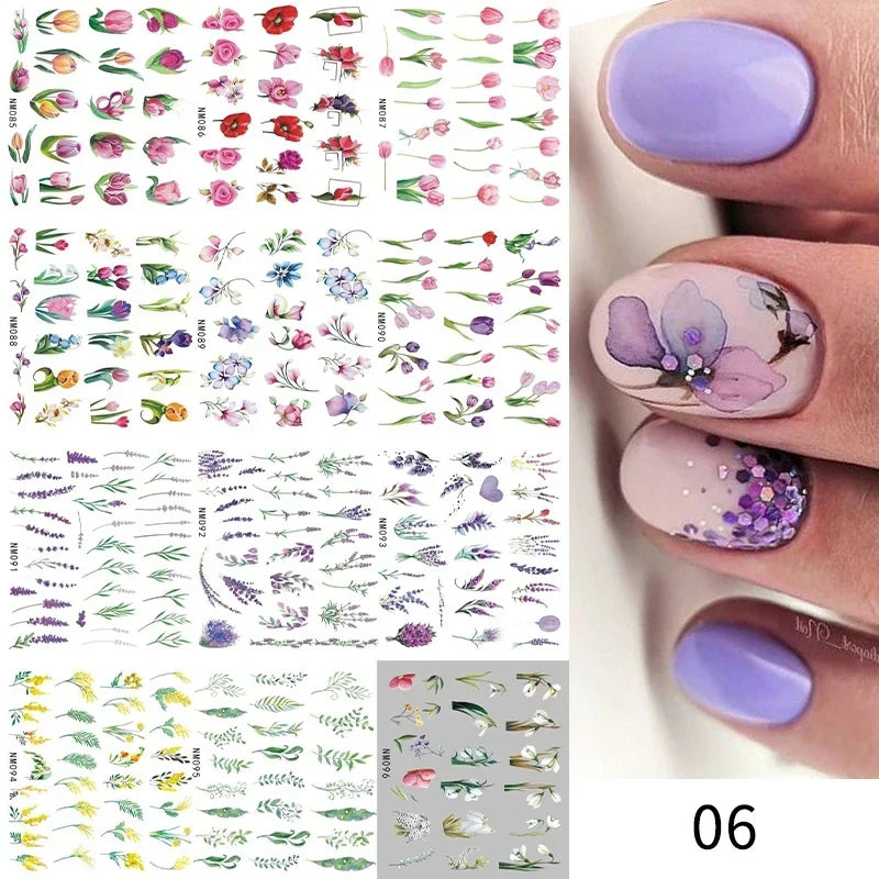12 Designs Nail Stickers Set Mixed Floral Geometric