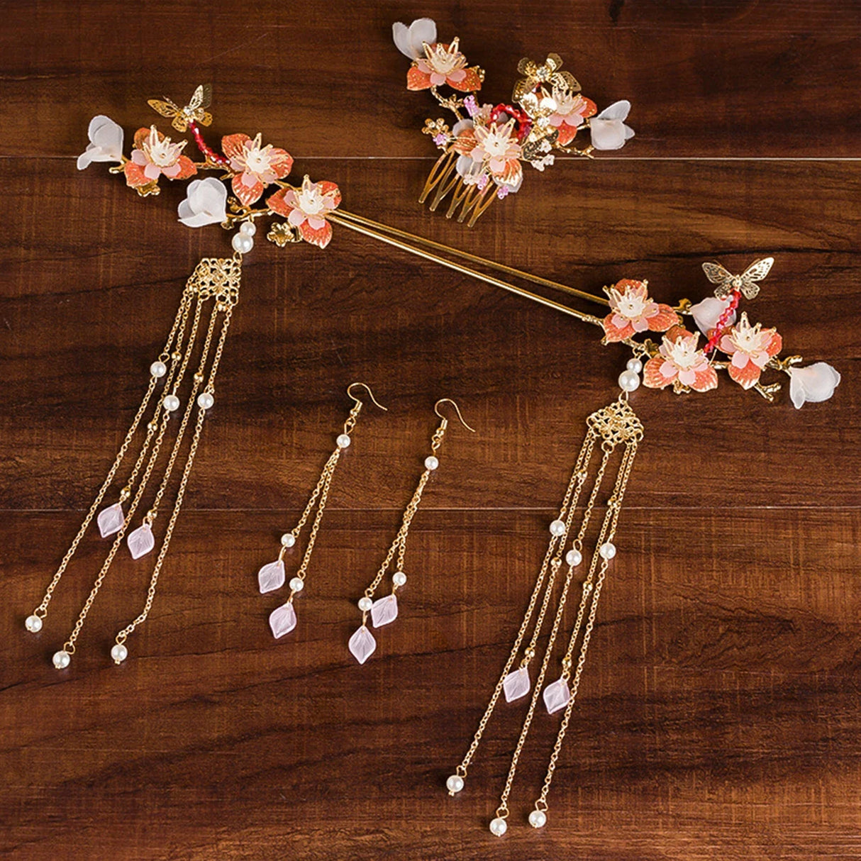 Chinese Hanfu Hair Accessories Set Long Fringed Vintage