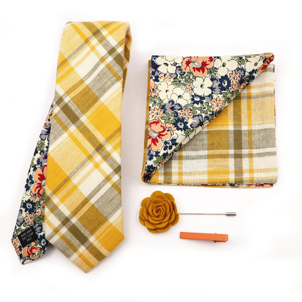 Two Side Floral Plaid Cotton Patchwork Tie Set