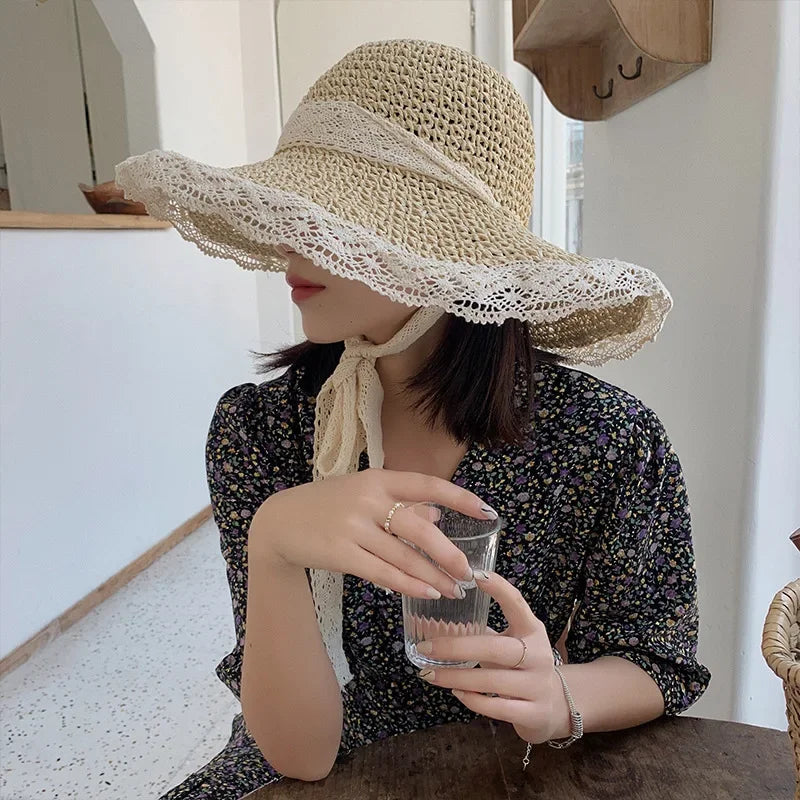 Women's Large Brim Straw Beach Hats Girl Cap