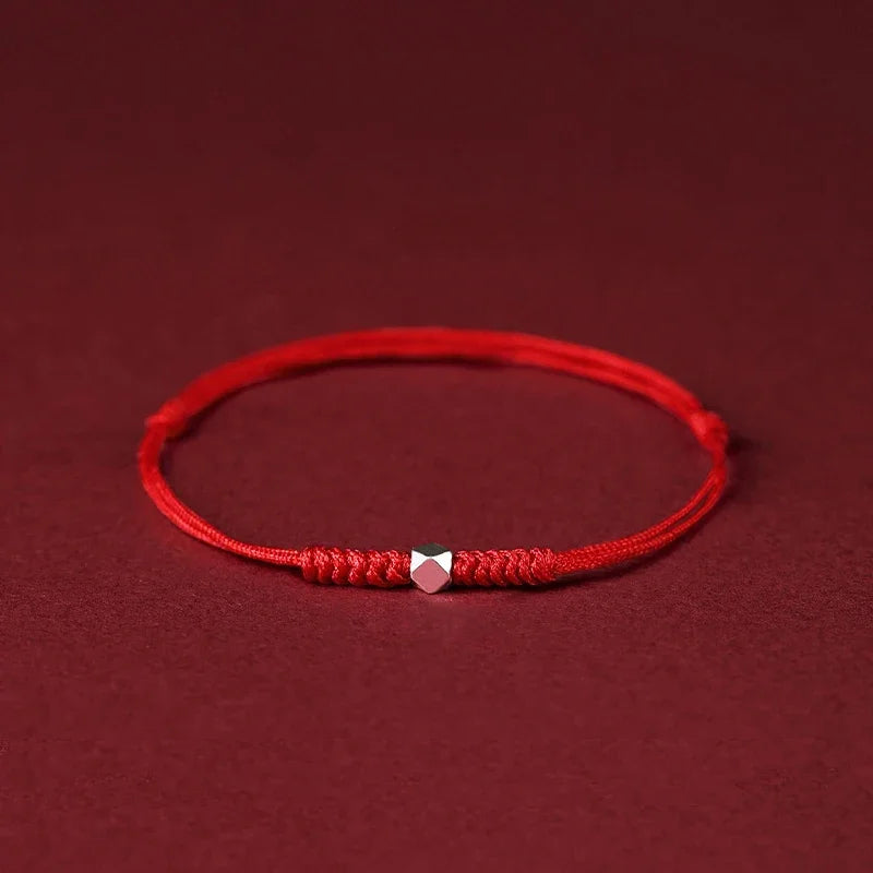 Small Gold Color Titanium Beads Red Thread Woven