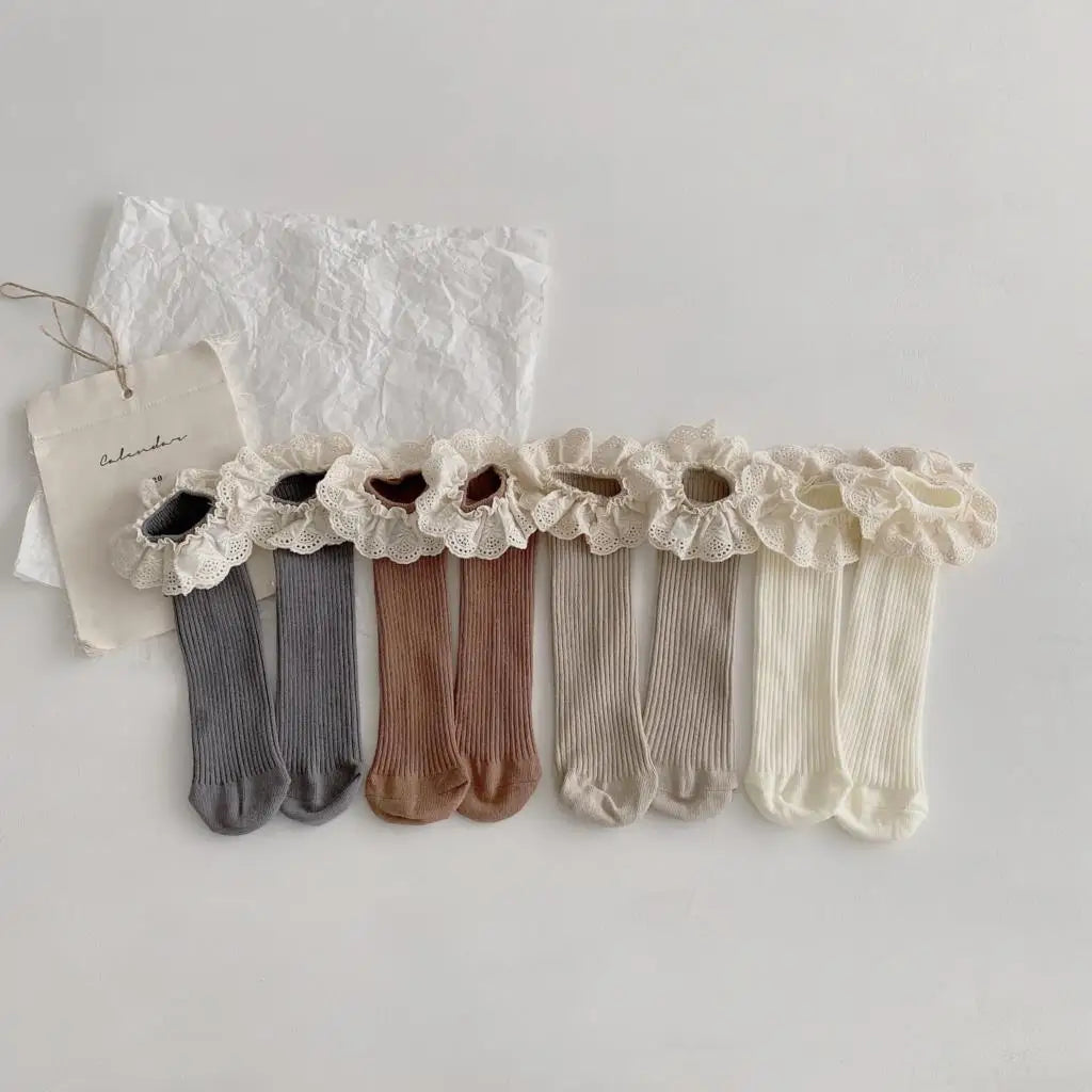 4 Pairs/Lot Baby Girls Knee High Socks Kids
