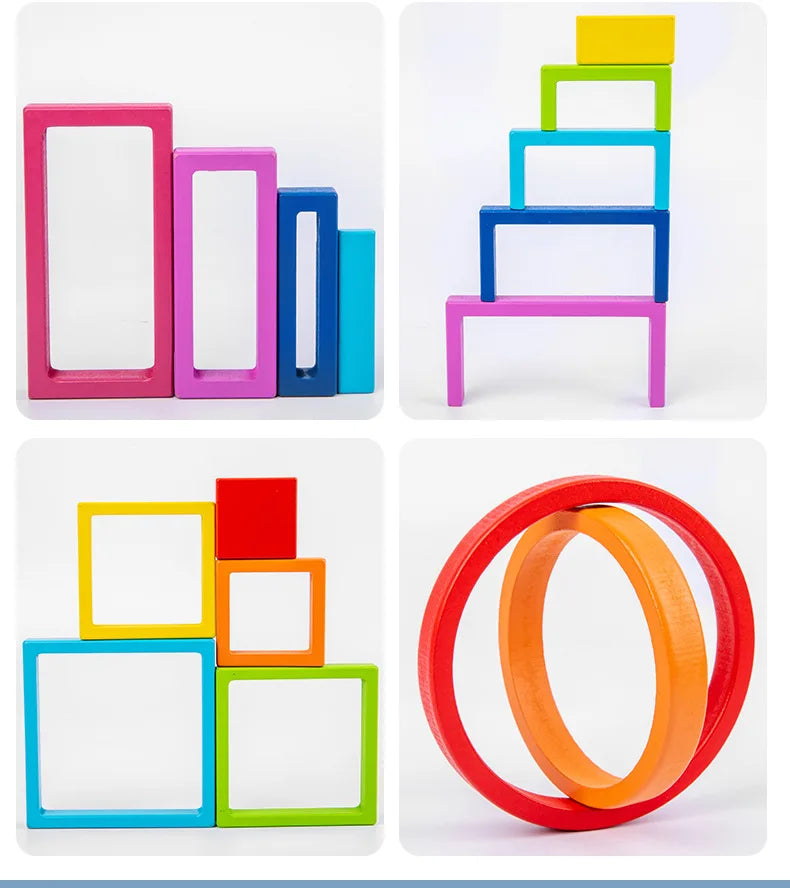 Montessori Rainbow Nesting Stacking Toys Wooden Building Blocks