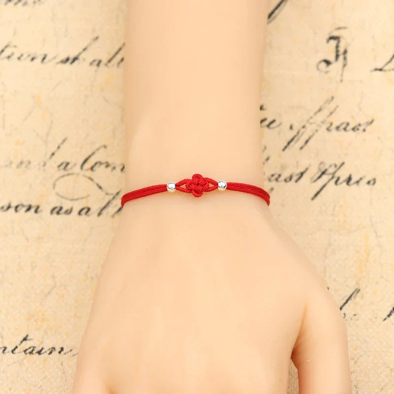 Lucky Bracelet for Women Handmade Red Rope Clover