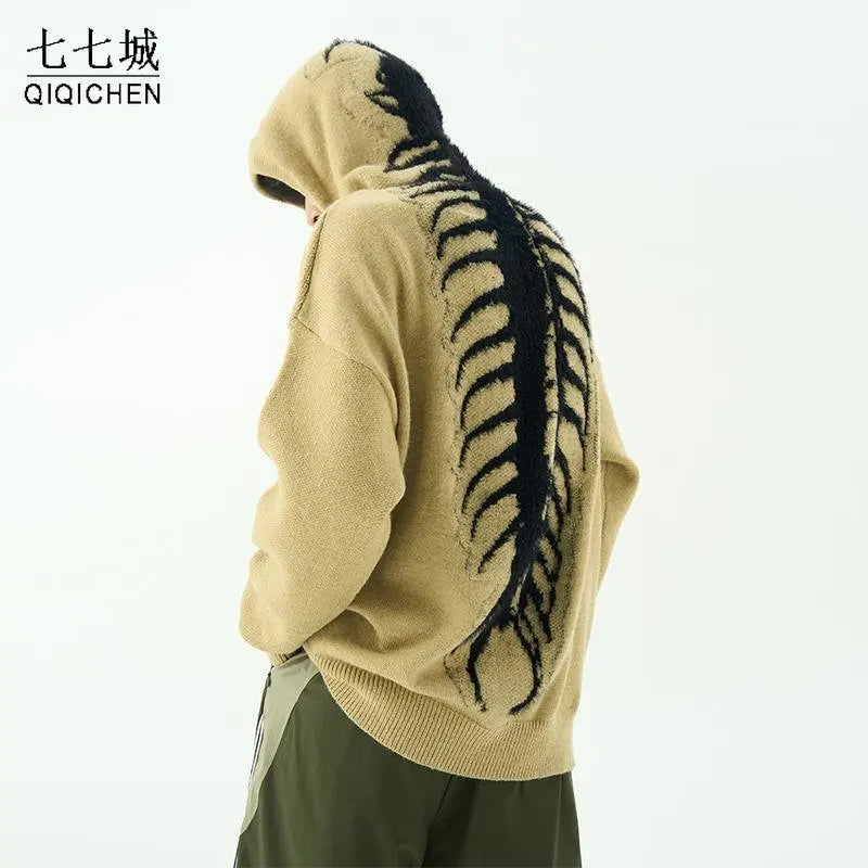 Hip Hop Hooded Sweaters Men Winter Oversized Knitwear