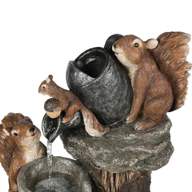 Duck Squirrel Solar Power Resin Patio Fountain Garden