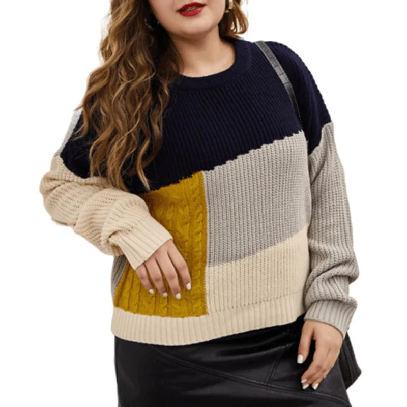 Autumn Winter Plus Size Oversized Patchwork Knitting Sweater