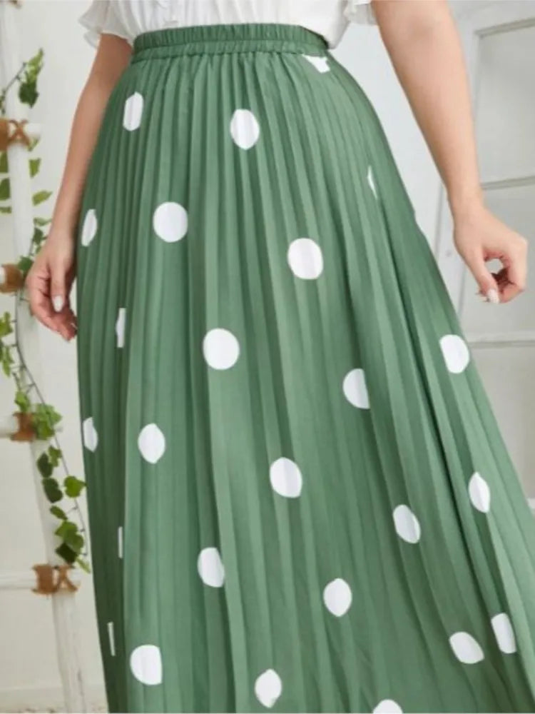Plus Size Spring Midi Polka Dot Print Skirt