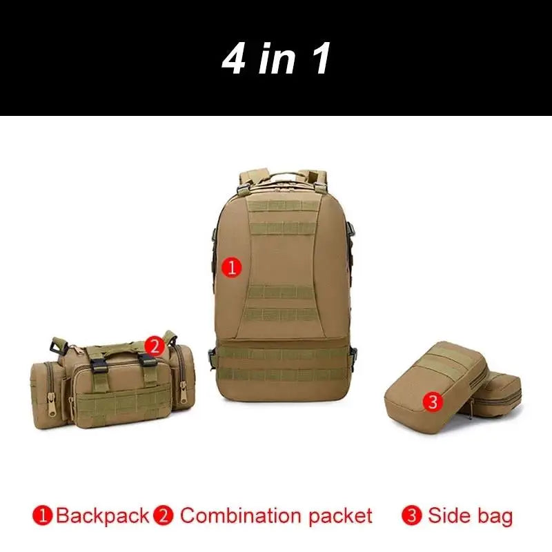 55L 4-in-1 Tactical Molle Backpack for Hiking & Camping