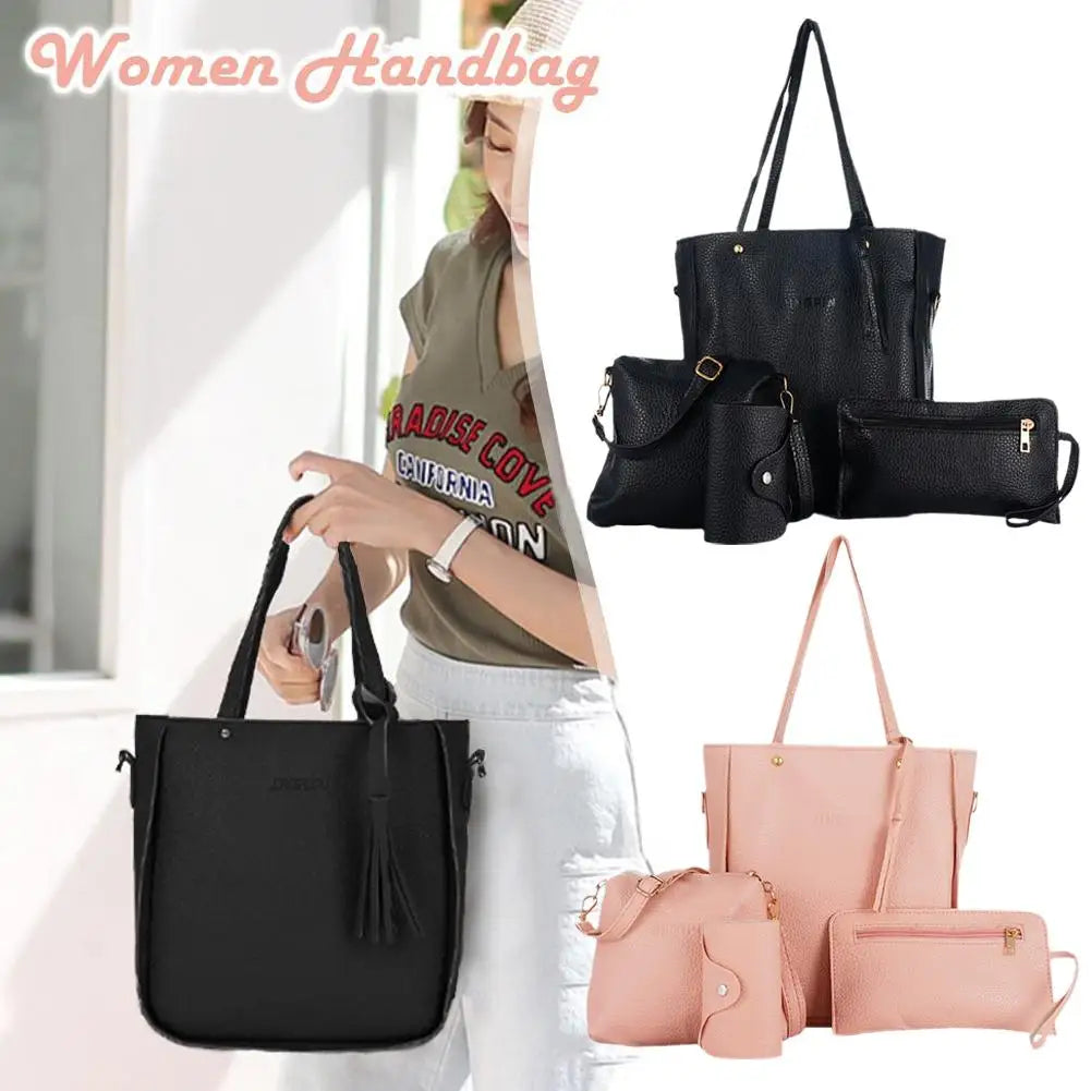 4pcs/set Women Handbag Messenger PU Leather Shoulder Bag