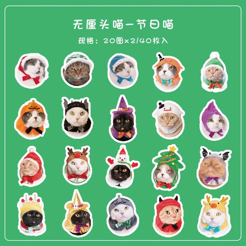 40 Pcs Cute Cat Stickers Kawaii Vinyl Decals for Scrapbooking